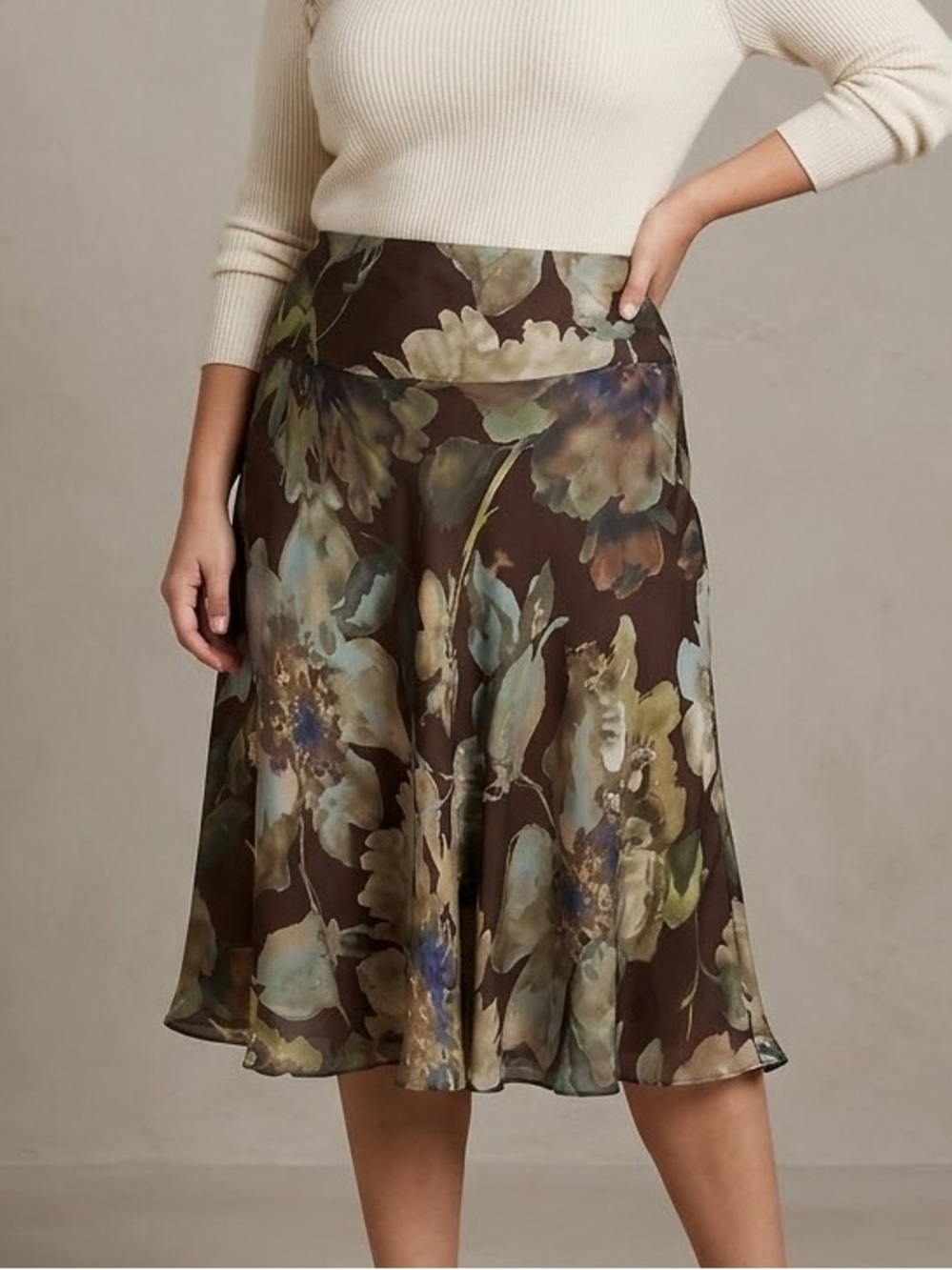 Lauren Ralph Lauren Silk Floral A-Line Midi Skirt Size 12 Corpcore Old Money